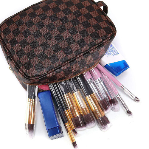 (Brown) Cosmetic Beauty Makeup Bag Case Organizer Zipper Holder Handbag Travel Toiletry 2