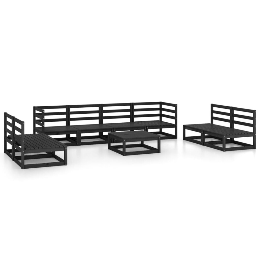 vidaXL Solid Pinewood Garden Lounge Set 9 Piece Black Outdoor Seat Furniture