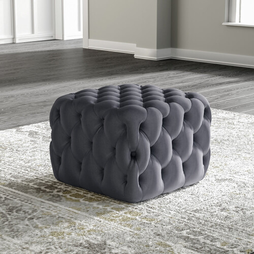 Living And Home Square Velvet Upholstered Buttoned Stool 2