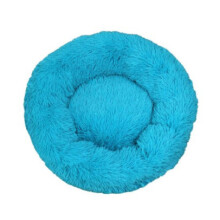 (Dark Blue, Diameter 80CM) Pet bed dog cat plush warm pet bed washable fluffy mat donut pet mat