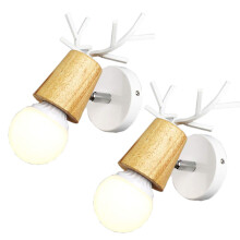 2pcs Nordic Simple Design Deer Wall Lamp Antlers Wooden Wall Light for Bedroom Living Room Study Room Children Room (White)
