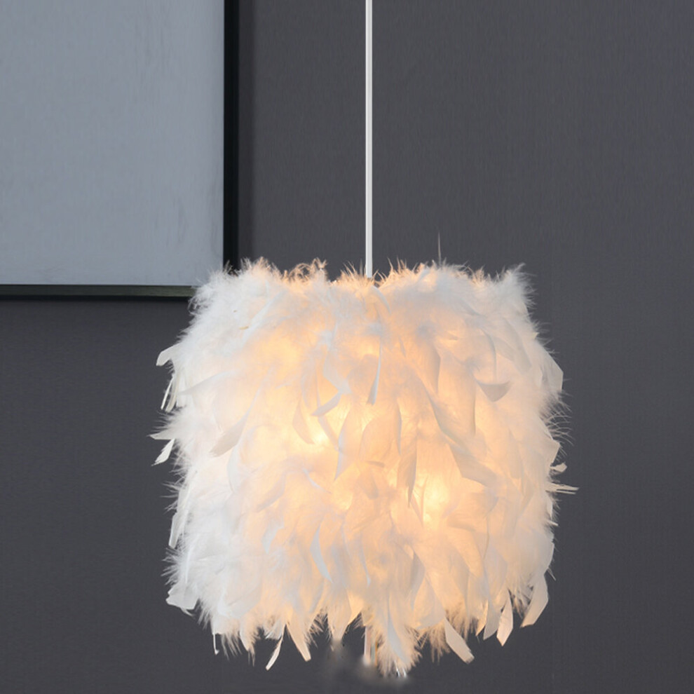 Feather Ceiling Pendant Light Shade Modern Nordic-Style 23cm Chandelier E27 Lampshade for Living Room Dining Room Bedroom (White)