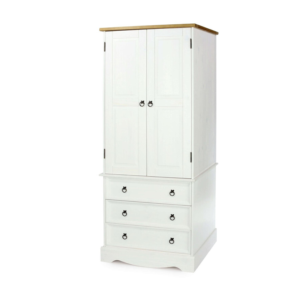 Corona White Solid Pine 2 Door Wardrobe Storage Unit Hanging Bar Clothes Mexican