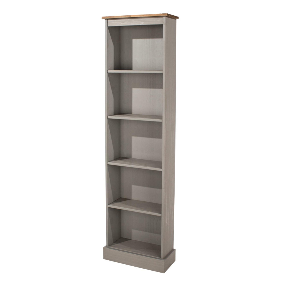 5 Tier Grey Solid Pine Bookcase Tall Narrow Display Shelving Storage Furniture