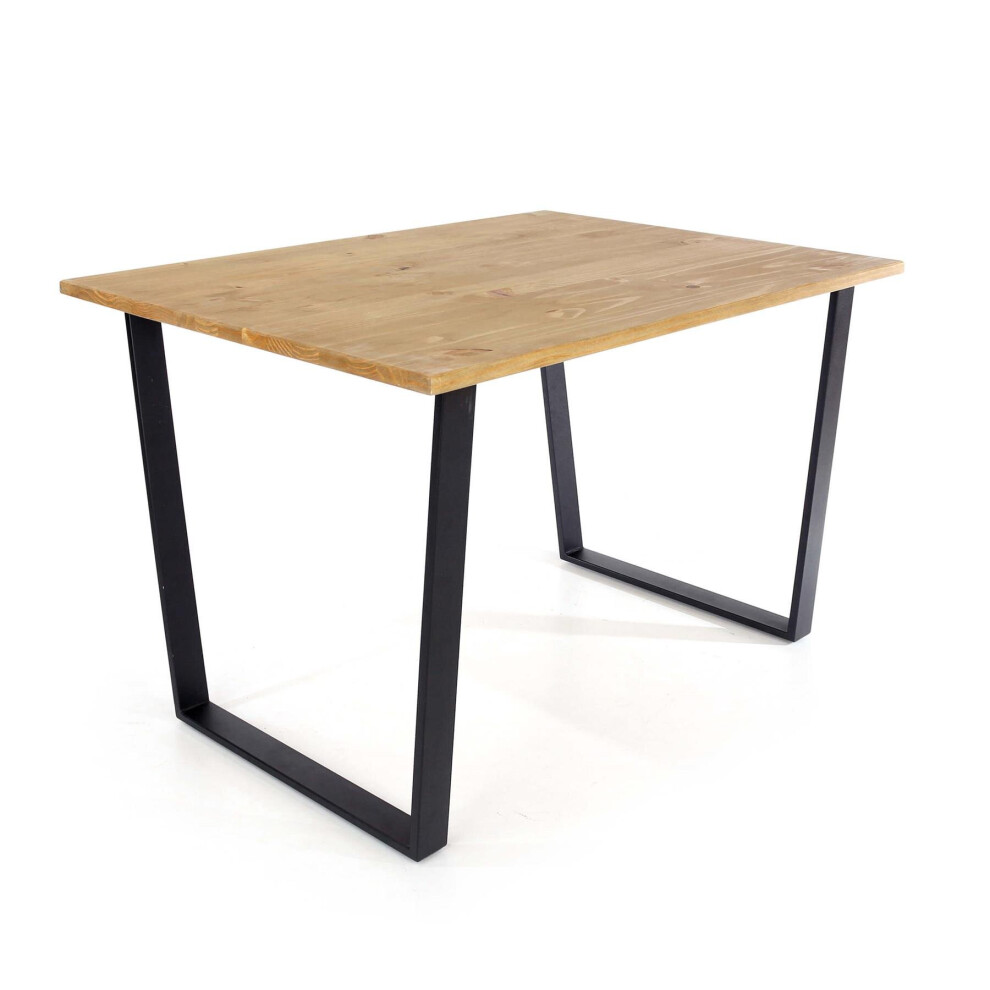 Pine Antique Waxed Small Rectangular Dining Table Stylish Black Metal Legs