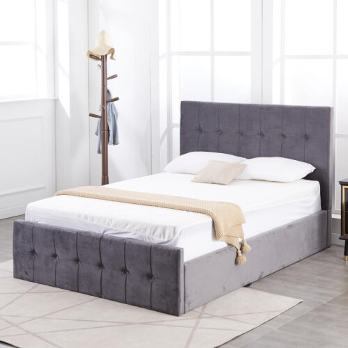 (4FT6 Double) Kosy Koala Milano Grey Velvet Ottoman Storage  Bed
