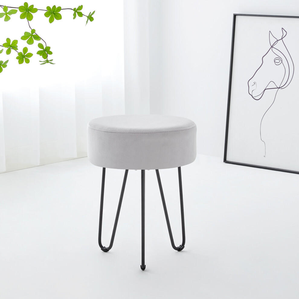 (Grey, BLACK ) Round Velvet Stool Modern Footstool Ottoman Living Room Bedroom Home Decor Dressing Table Decorative Seating-image-OPC-P8CY5K9-NEW