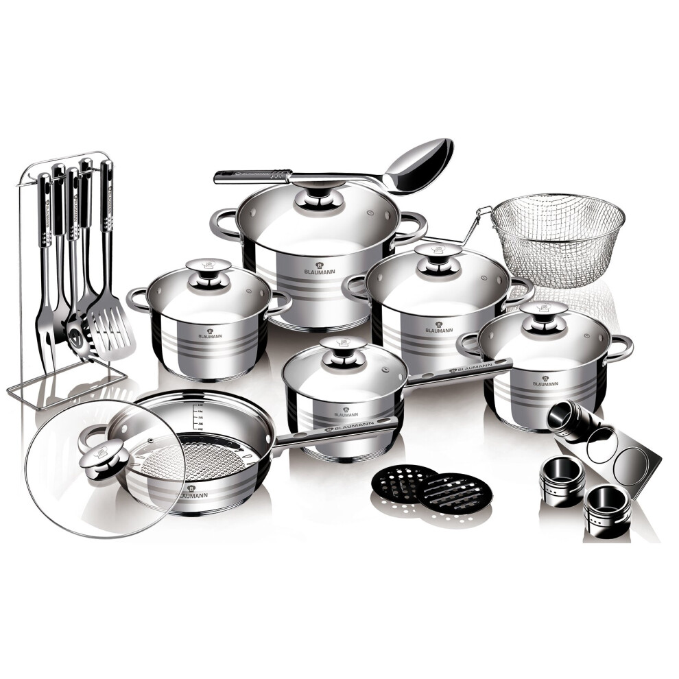 Blaumann 27Pc Cookware Set Stainless Steel Non Stick Pots Pans