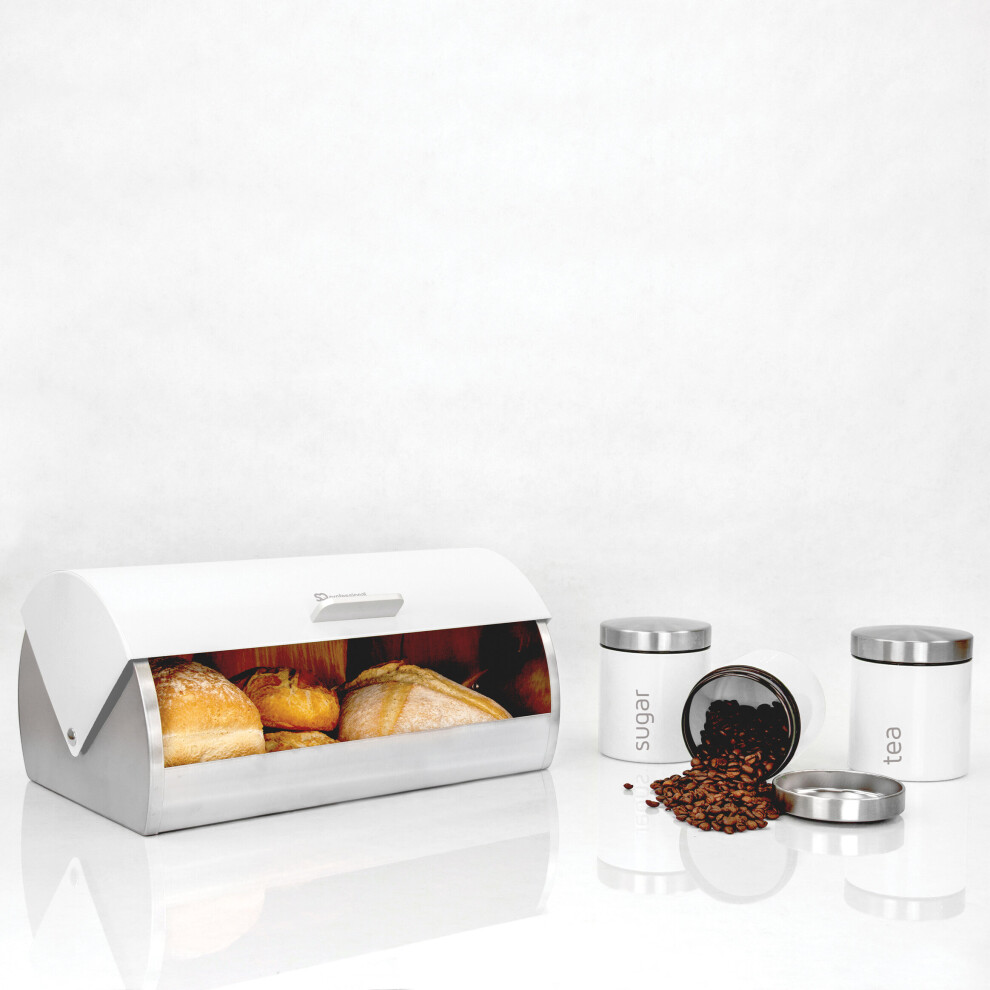 (Silkwhite-White) SQ Professional Dainty 4pc Bread Bin-Canisters Set