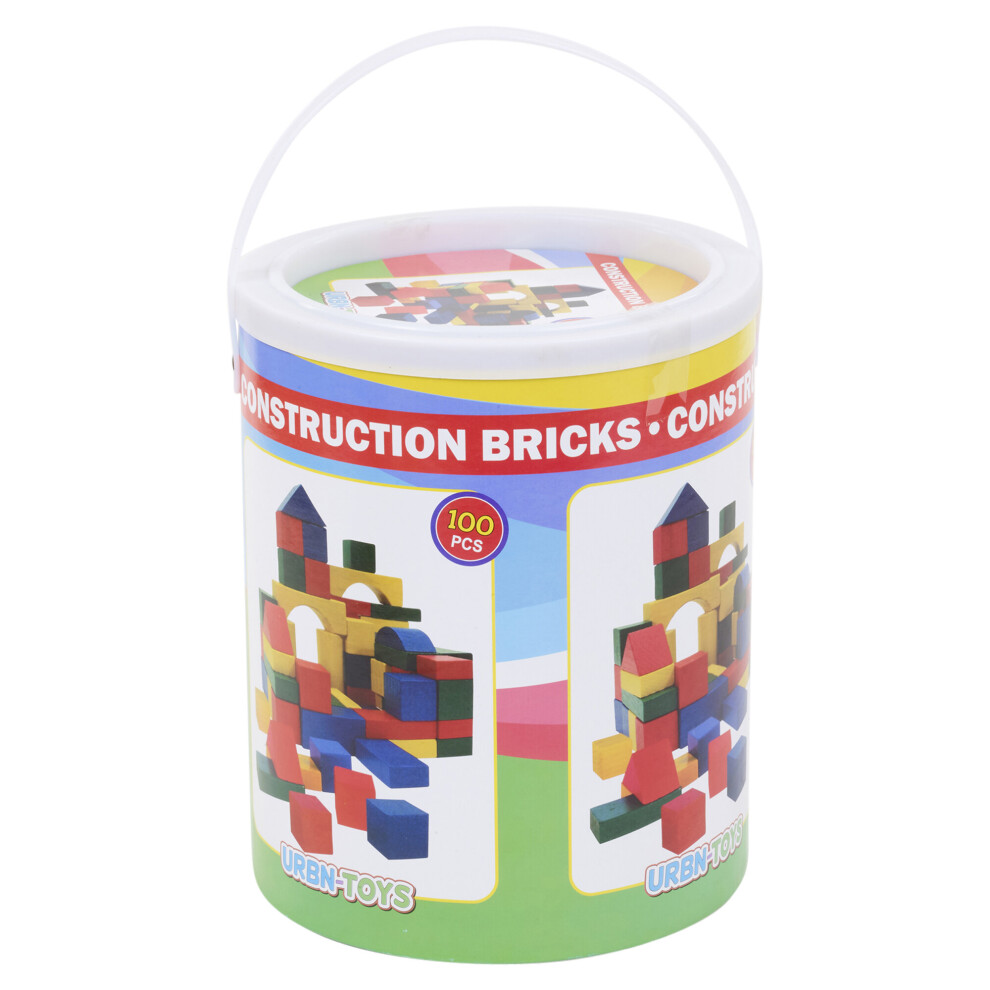 (100 Bricks in a Tub) Wooden Construction Building Block Kids Toy Pieces