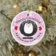 Personalised Name Happy Christmas Keepsake Ceramic Christmas Tree Decoration Gif In Pink