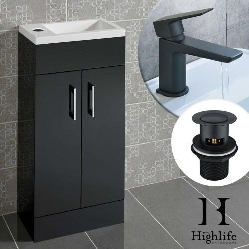 Anthracite Lomond 400mm Vanity Unit With Black Tap & Waste