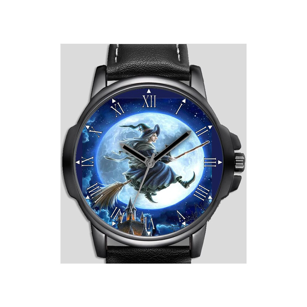 Full moon Witch On Broom Unique Unisex Beautiful Wrist Watch UK FAST