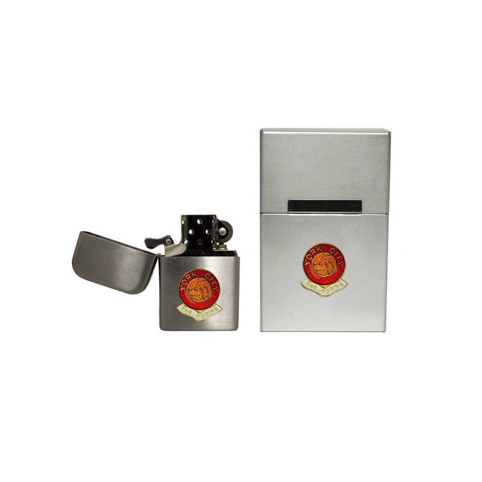 Knight York City Football Club Stormproof Petrol Lighter And Metal Cigarette Packet Cover