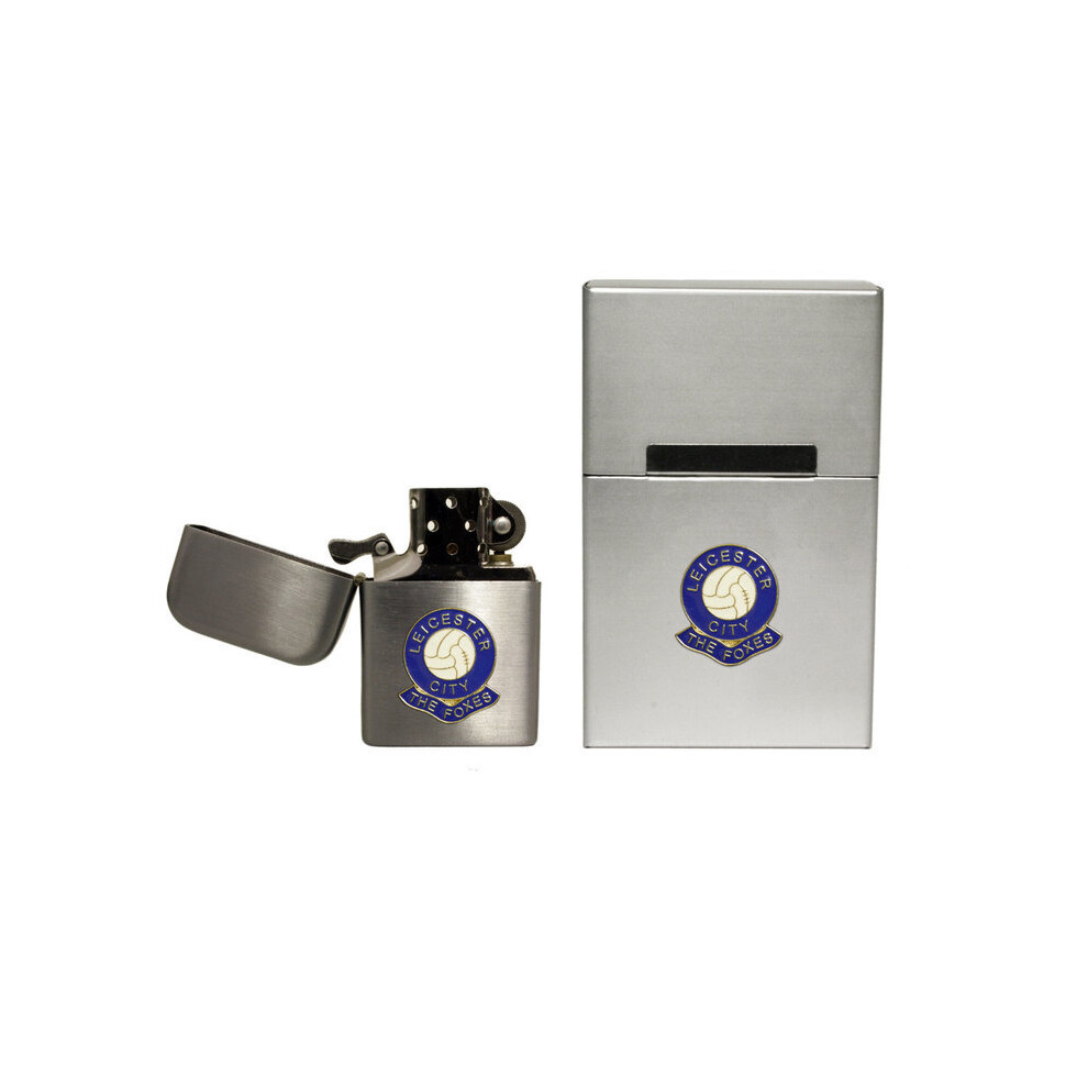Knight Leicester City Football Club Stormproof Petrol Lighter And Metal Cigarette Packet Cover
