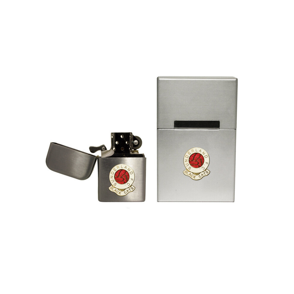 Knight Sunderland Football Club Stormproof Petrol Lighter And Metal Cigarette Packet Cover
