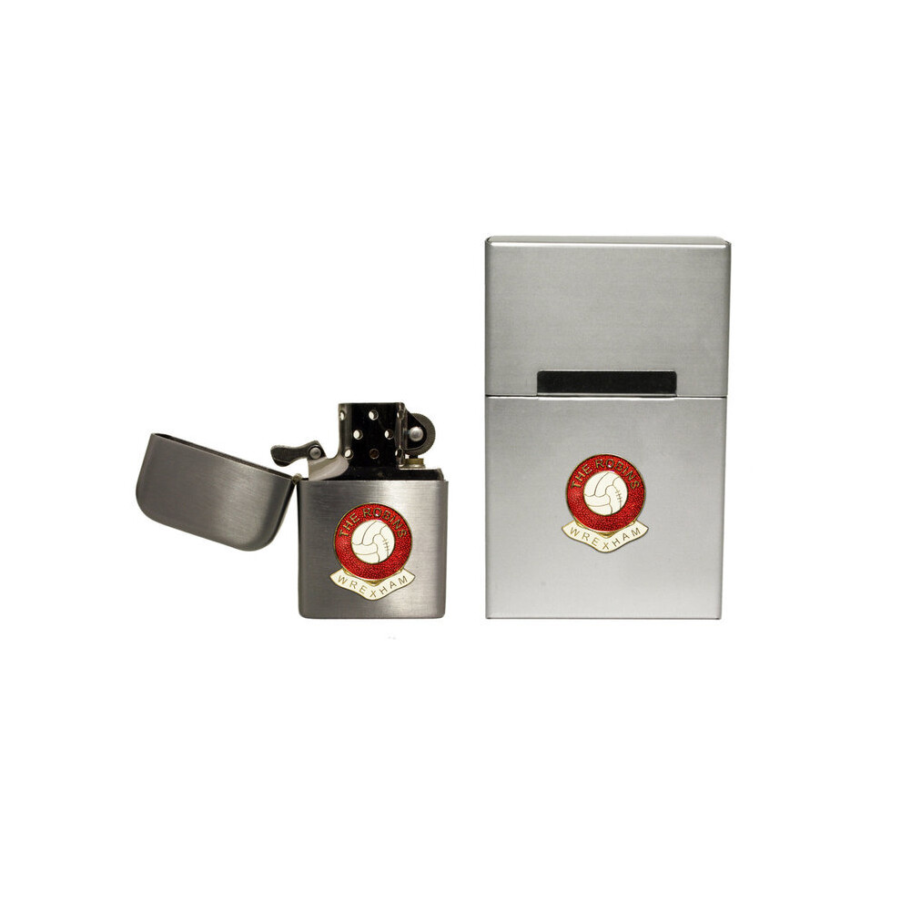 Knight Wrexham Football Club Stormproof Petrol Lighter And Metal Cigarette Packet Cover