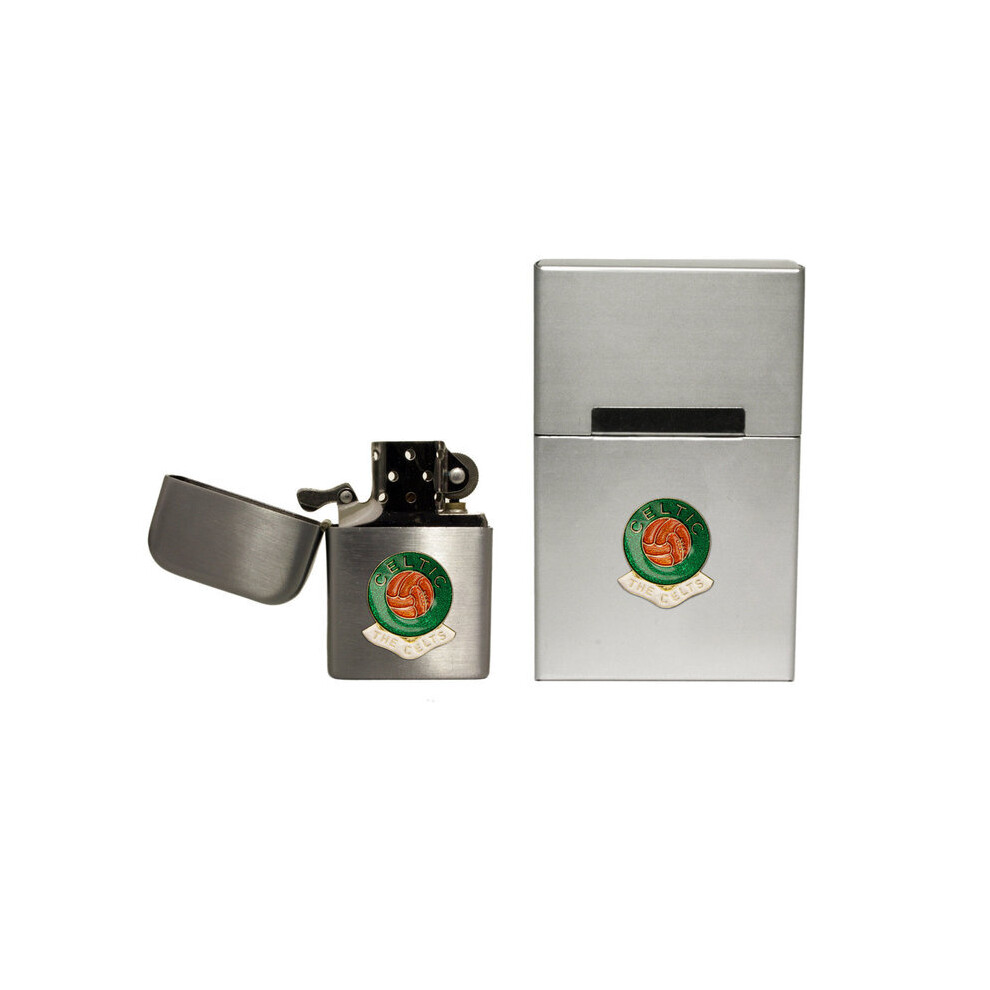 Knight Glasgow Celtic Football Club Stormproof Petrol Lighter And Metal Cigarette Packet Cover