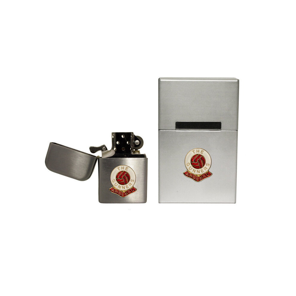 Knight Arsenal Football Club Stormproof Petrol Lighter And Metal Cigarette Packet Cover