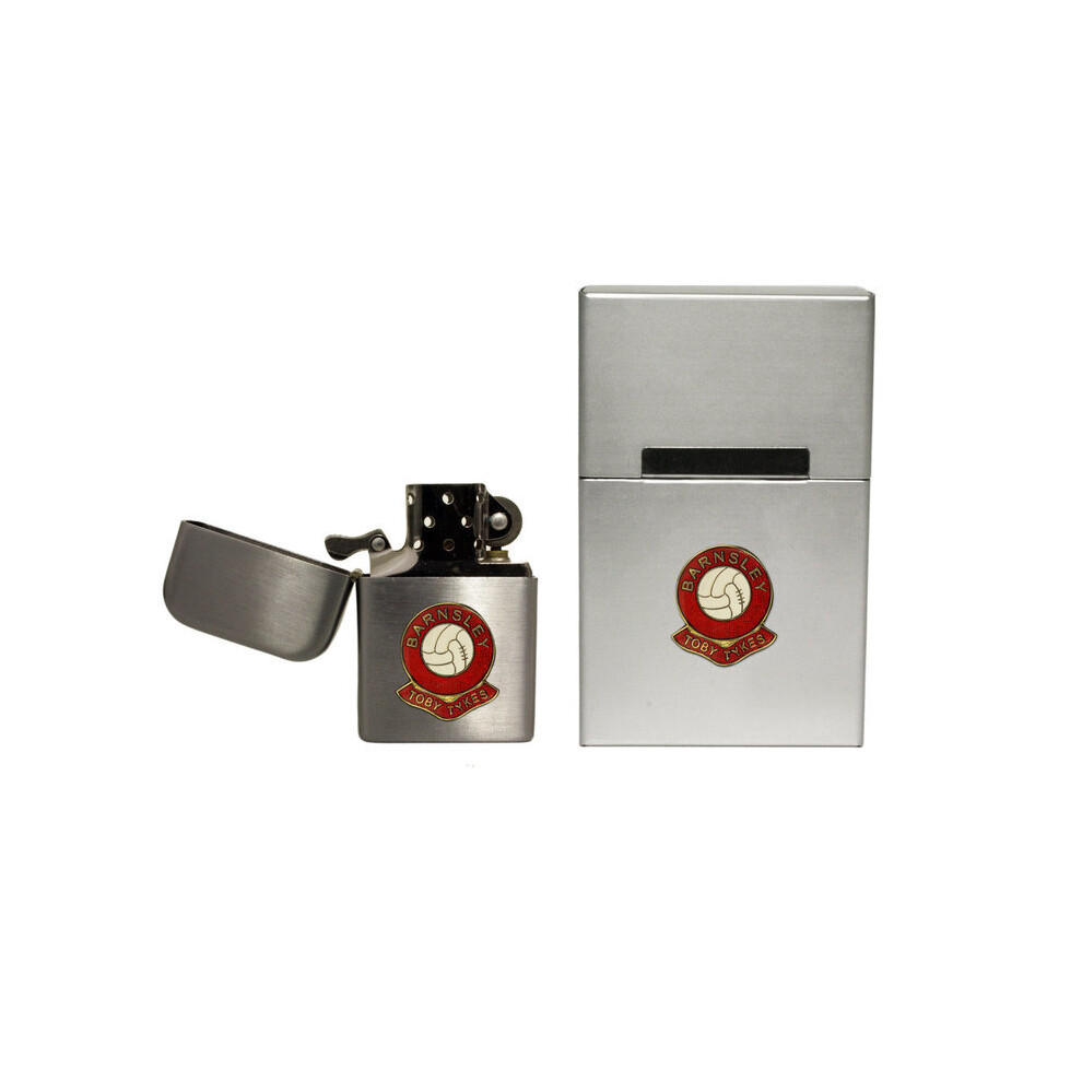 Knight Barnsley Football Club Stormproof Petrol Lighter And Metal Cigarette Packet Cover