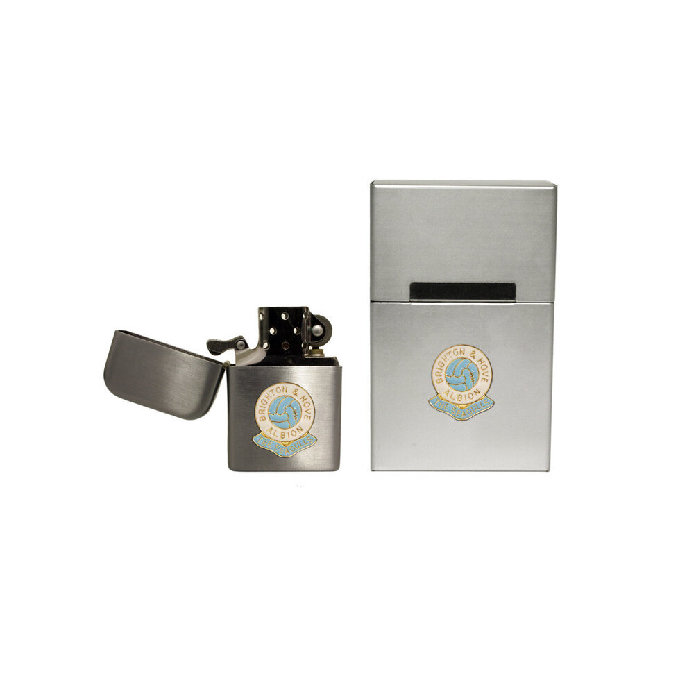 Knight Brighton And Hove Albion Football Club Stormproof Petrol Lighter And Metal Cigarette Packet Cover