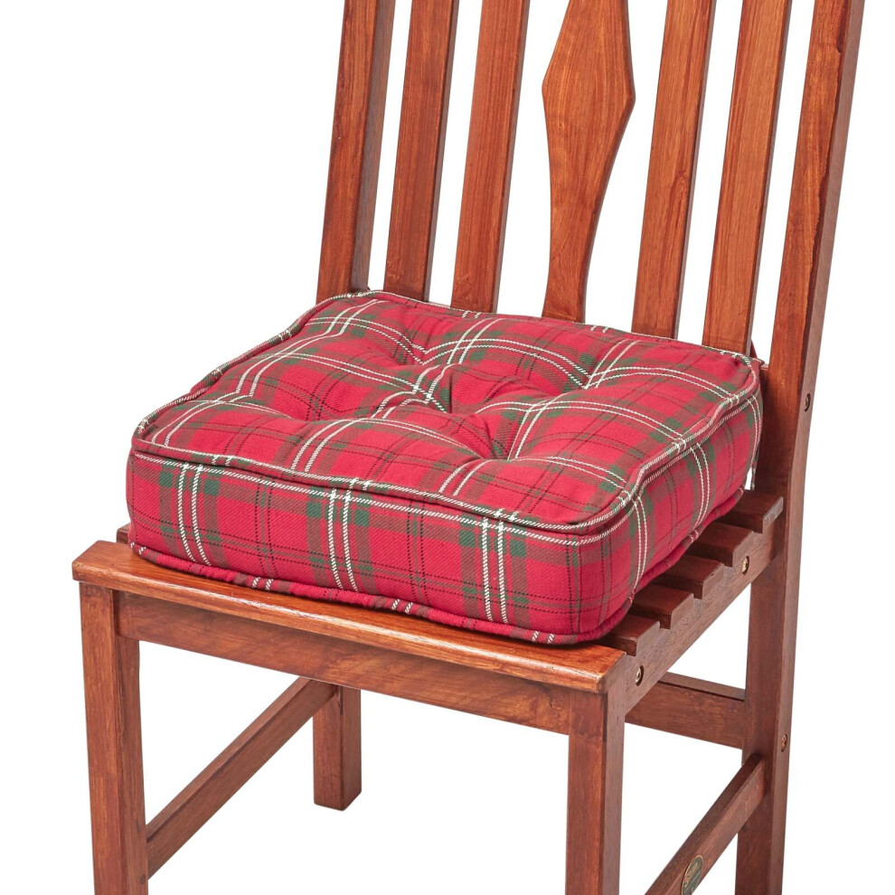 Homescapes Edward Tartan Cotton Dining Chair Booster Cushion Red