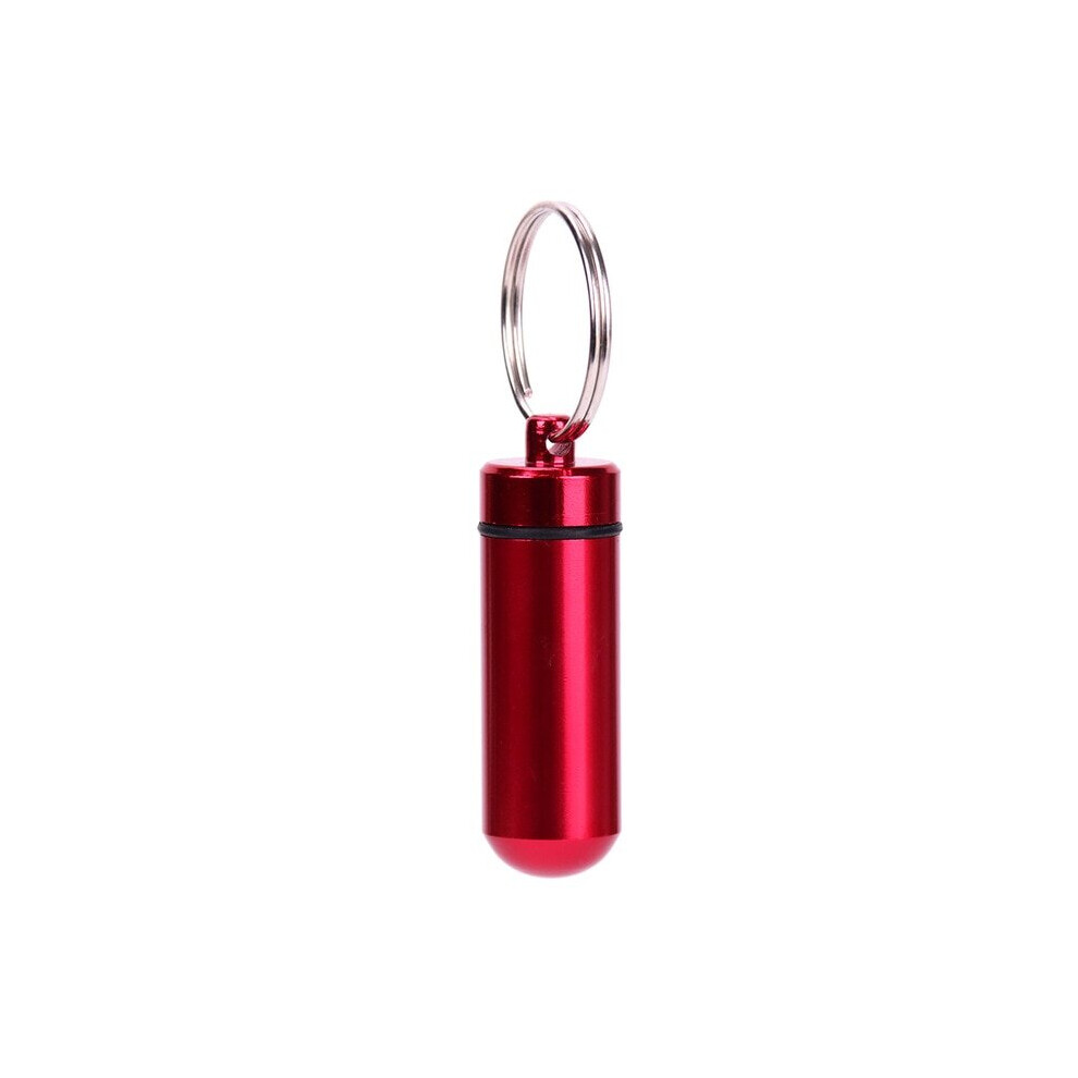 Red (Red) Waterproof Aluminum Pill Box Case Bottle Cache Drug Holder Container Keychain Medicine Box Health Care
