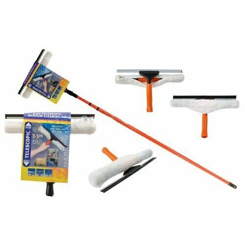3.5M TELESCOPIC CONSERVATORY WINDOW CLEANING CLEANER KIT WITH SQUEEGEE