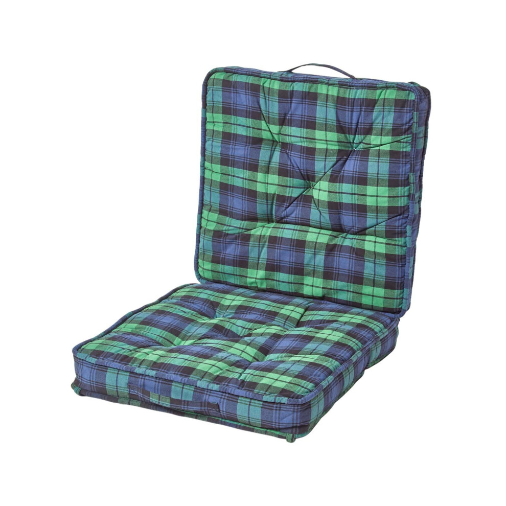 Homescapes Blackwatch Tartan Cotton Travel Back Support Booster Cushion Green