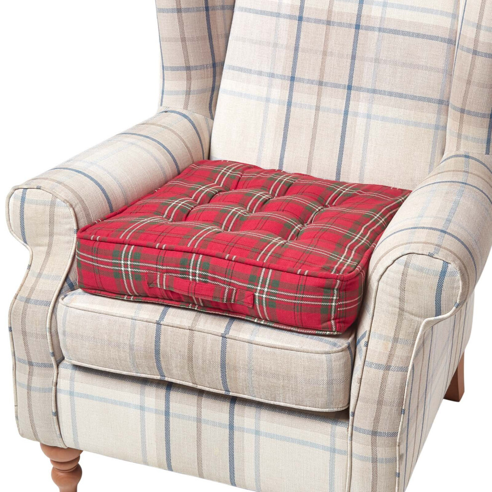 Homescapes Edward Tartan Cotton Armchair Booster Cushion Red