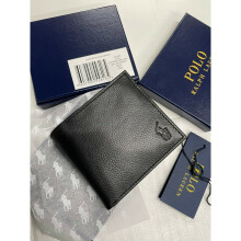 Polo Ralph Lauren Men's Bifold Pebble Leather Card & Coin Pocket Wallet Black