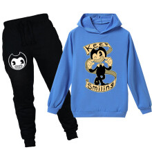 (Blue, 9-10 Years) Unisex Kids Hoodie Set Cartoon Bendy Pullover Shirt Pants