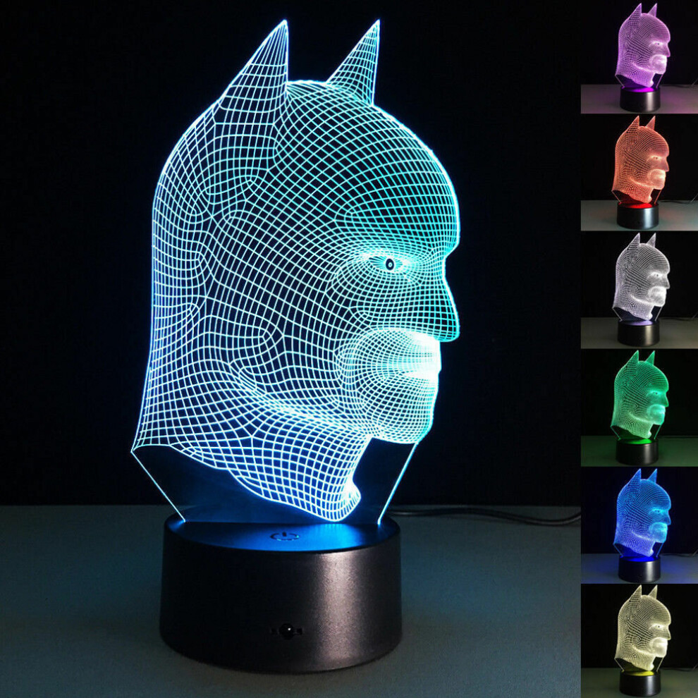 3D LED Night Light Batman - Touch Swift Desk Lamp, 7-Color USB-Powered Acrylic Bedside Light for Kids