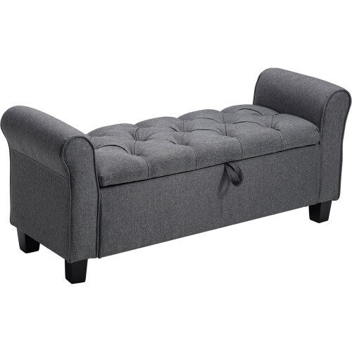Living And Home (Dark Grey) Linen Bed End Bench Ottoman Storage Blankets Box Stool with Armrest 2