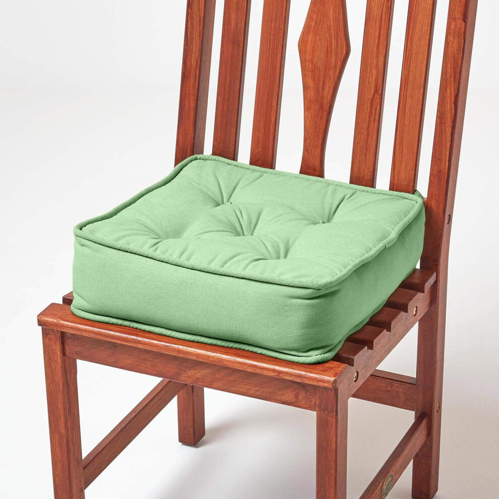 Homescapes (Forest ) Cotton Dining Chair Booster Cushion Green