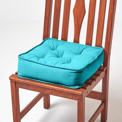 Homescapes (Teal) Cotton Dining Chair Booster Cushion