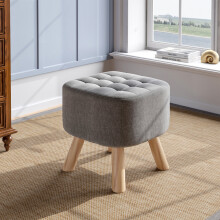 40CM Grey Square Linen Footstool Ottoman