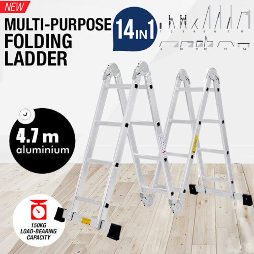 4.7M 15.4FT 14 in 1 Aluminium Folding Ladder Multi-Purpose 16 Steps 2