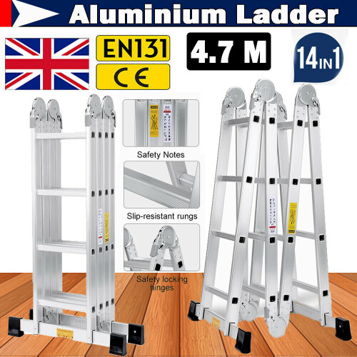 4.7M 15.4FT 14 in 1 Aluminium Folding Ladder Multi-Purpose 16 Steps 1
