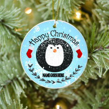 Personalised Name Happy Christmas Keepsake Ceramic Christmas Tree Decoration Gift Available in Blue