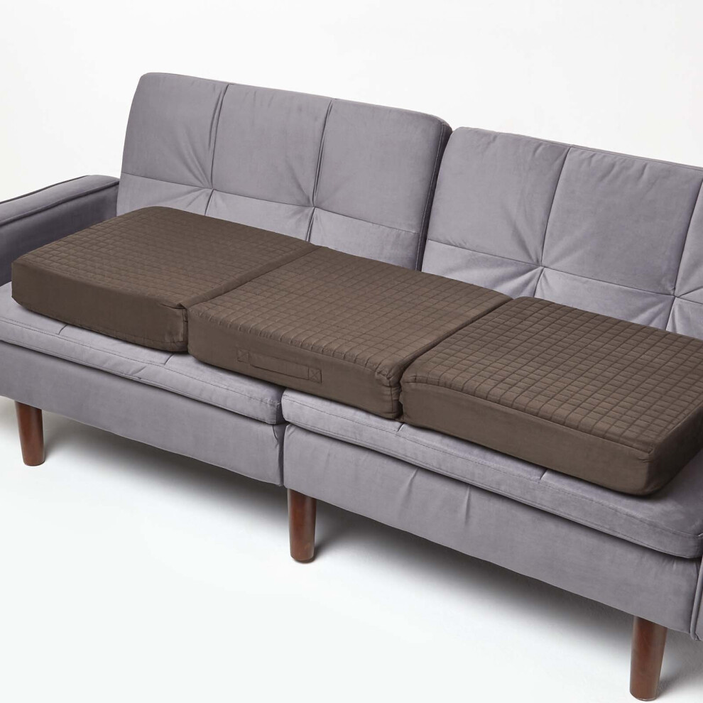 Homescapes (Chocolate) Orthopaedic Foam 3 Seater Booster Cushion Suede Removable Cover