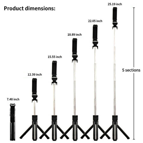 (White) 3in1 Wireless Bluetooth Selfie Stick Monopod Mini Tripod Remote For Android/IOS 2