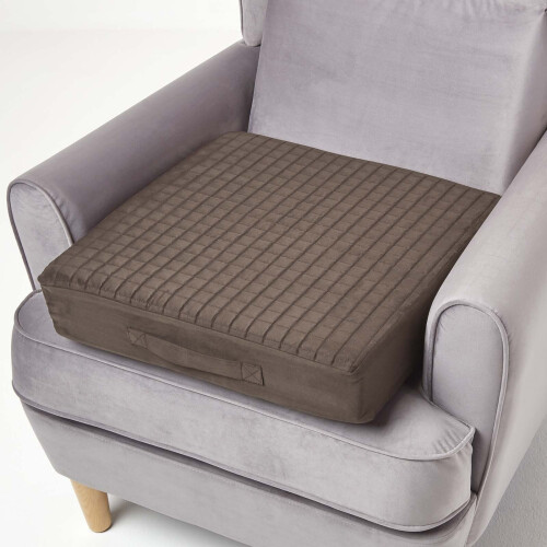 (Chocolate) Orthopaedic Foam Armchair Booster Cushion Suede Removable Cover