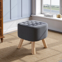 Modern Upholstered Footstool Square Pouffe Stool Wooden Legs