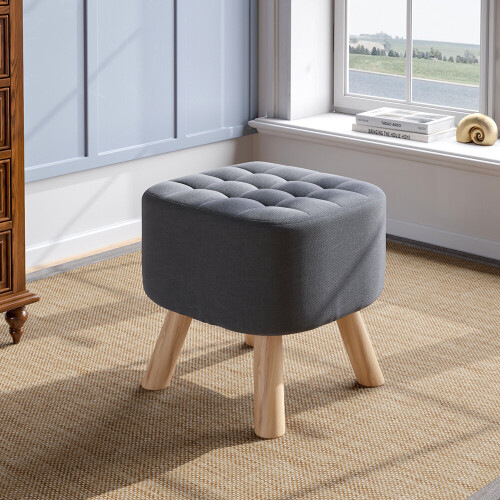 Living And Home Modern Upholstered Footstool Square Pouffe Stool Wooden Legs