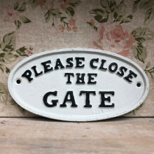 White Cast Iron Please Close The Gate Sign