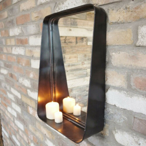 Industrial Metal Wall Mirror & Shelf 2