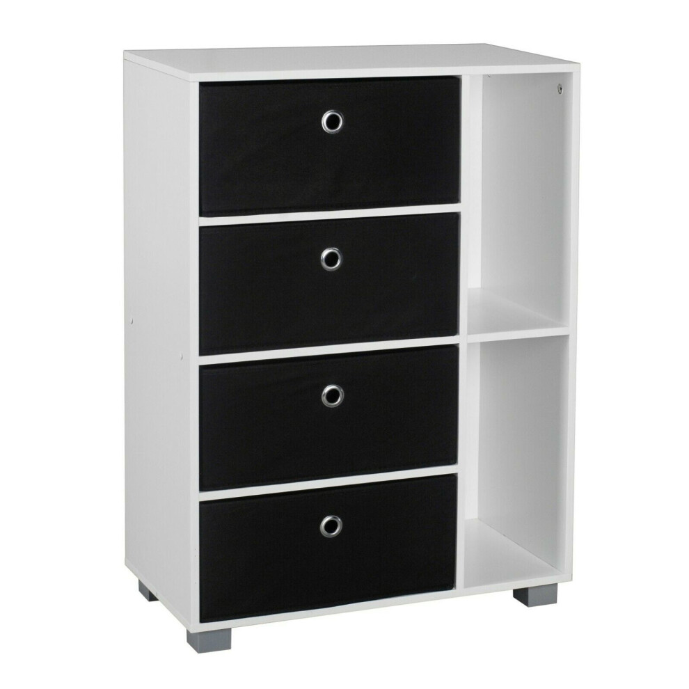 (Black, White) 6 Section Wooden Bookcase Living Room Drawers