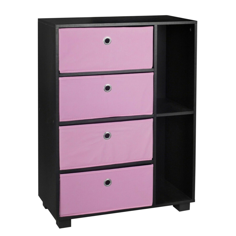 (Pink, Black) 6 Section Wooden Bookcase Living Room Drawers