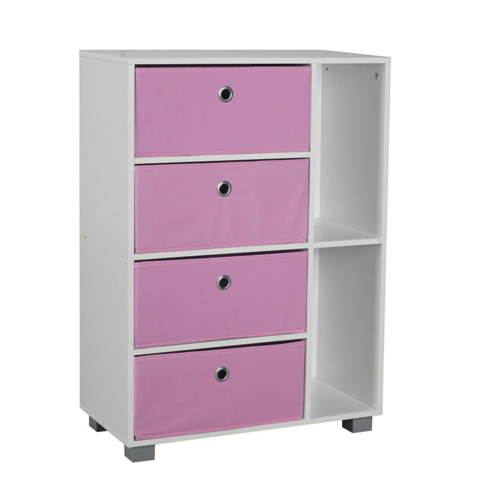 (Pink, White) 6 Section Wooden Bookcase Living Room Drawers